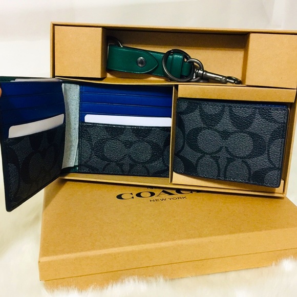 NWT Coach boxed 3 in 1 Blue Wallet gift Set - Picture 7 of 11